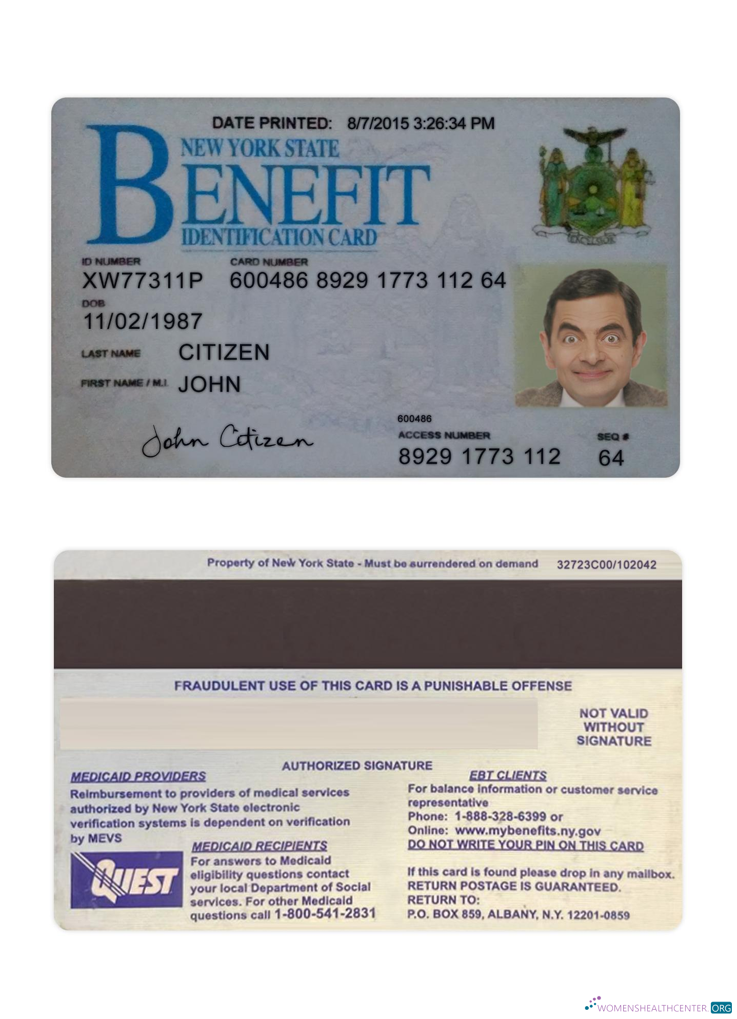 Download USA New York Benefit ID card Photoshop template